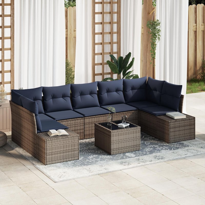vidaXL 8 Piece Garden Sofa Set with Cushions - 113.8×60.6×27.2 - Grey