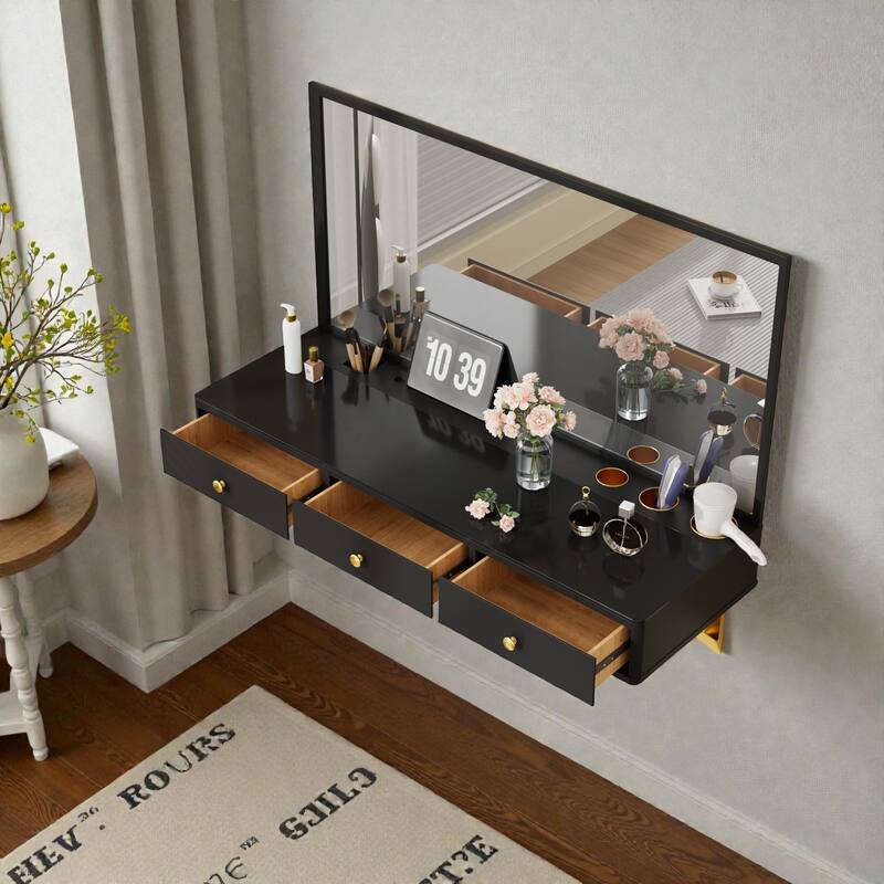 47'' Floating Vanity Shelf with Drawer, Wall-Mounted Makeup Desk, Space-Saving Floating Table for Bedroom & Bathroom