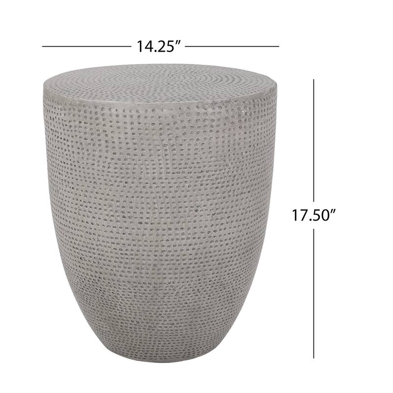 Roomfitters Outdoor Lightweight Concrete Side Table with Textured Drum Design, Patio Accent Table, Natural