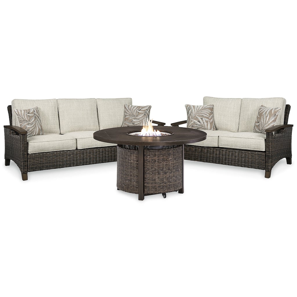 Signature Design by Ashley Paradise Trail Medium Brown/Beige 3-Piece Outdoor Seating Package - 84"W x 34"D x 37"H
