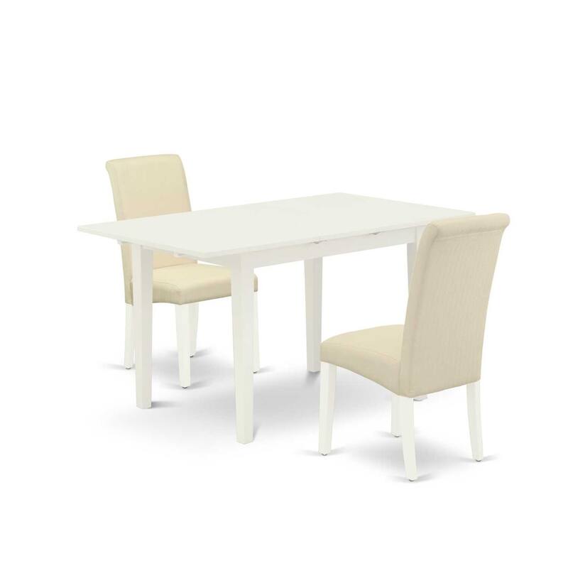 HomeStock 3-Piece Linen White Finish Rectangular Solid Wood Top With Butterfly Leaf Dining Table Set