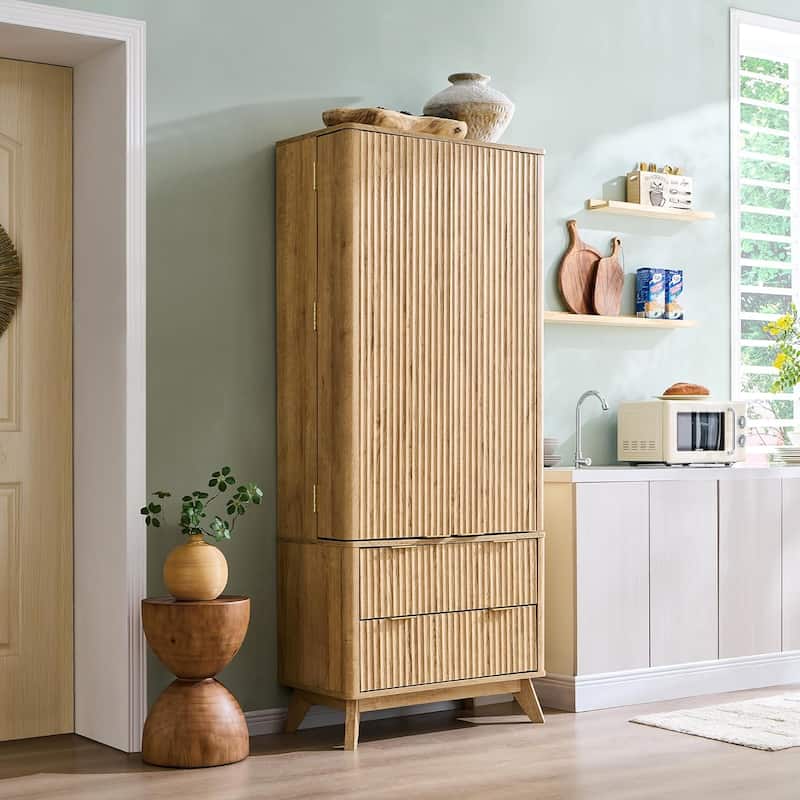 72" Tall Modern Fluted Pantry Cabinet, Storage Cabinet, Wood Cupboard