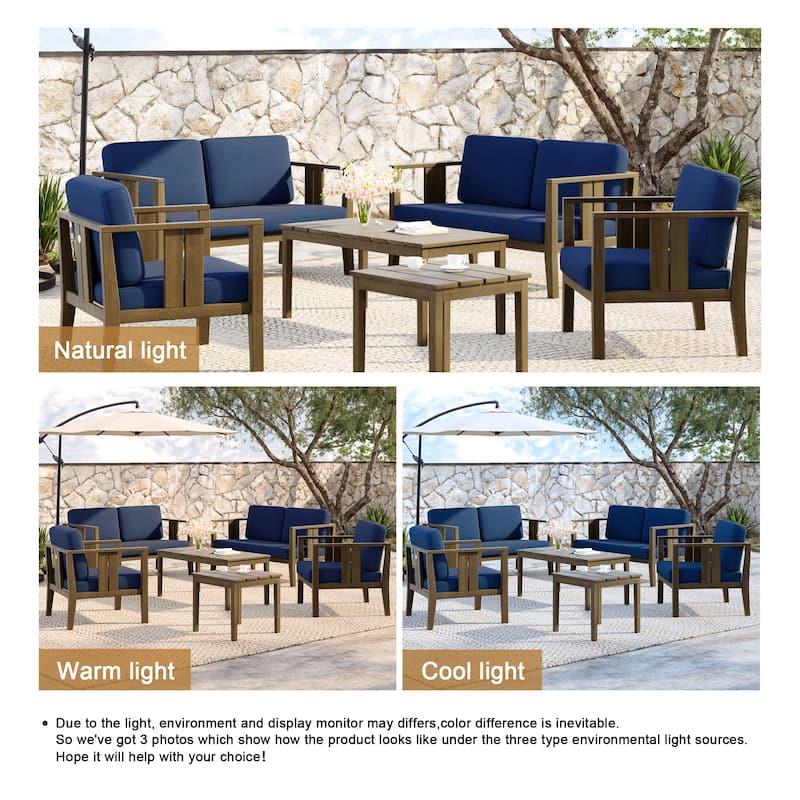Teak Wood 6-Piece Outdoor Conversation Set with Table