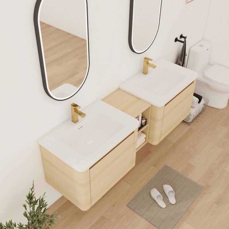 Bathroom Vanity With Sink In 24/28/36/40/60/68 Inch, Floating Bathroom Vanity With Soft Close Door