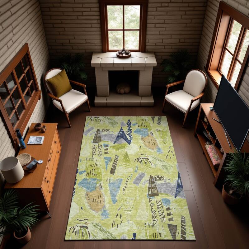Premium Washable Super Soft Abstract Fragments Mayfield Rug - Aloe - 9' x 12'