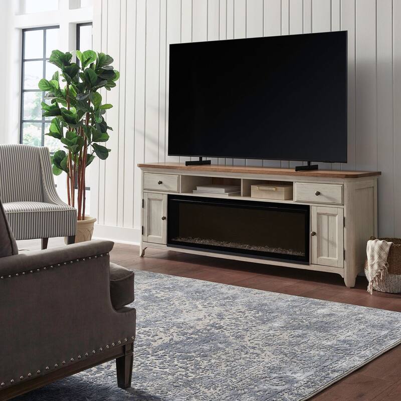 Liberty Furniture Farmhouse Reimagined Fireplace TV Entertainment Console 79" - Width 79" x Depth 18" x Height 30" - Width 79" x Depth 18" x Height 30"