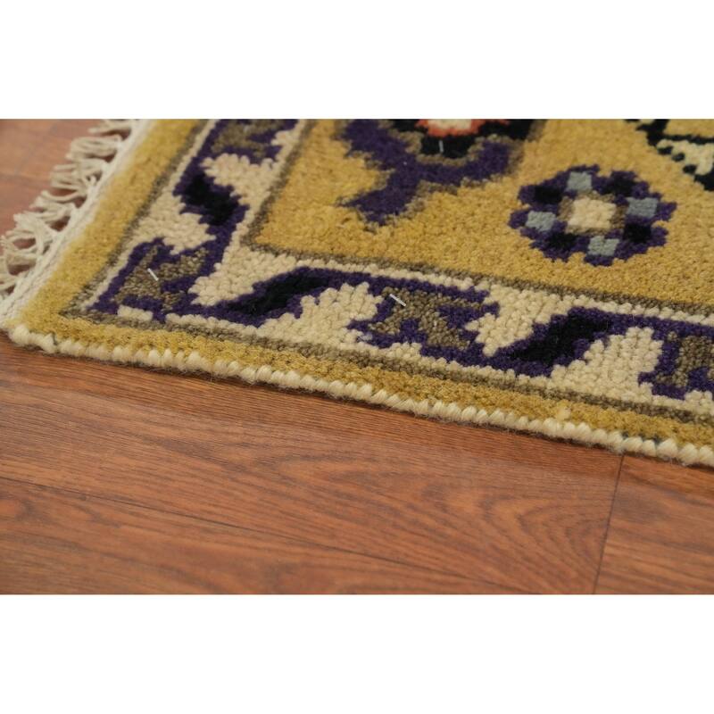 Hand-knotted Traditional Wool Yellow Geometric Area Rug Oriental Carpet - 8' 0'' X 2' 7''
