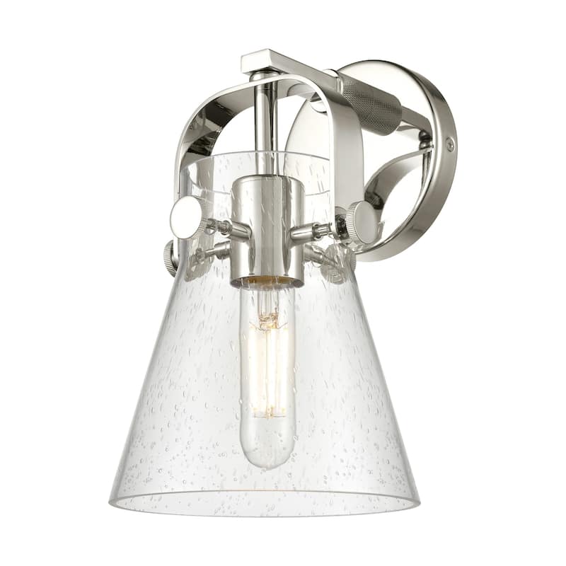 Innovations Lighting 423-1W-5-7 Pilaster II Cone Sconce Pilaster II - Polished Nickel / Seedy