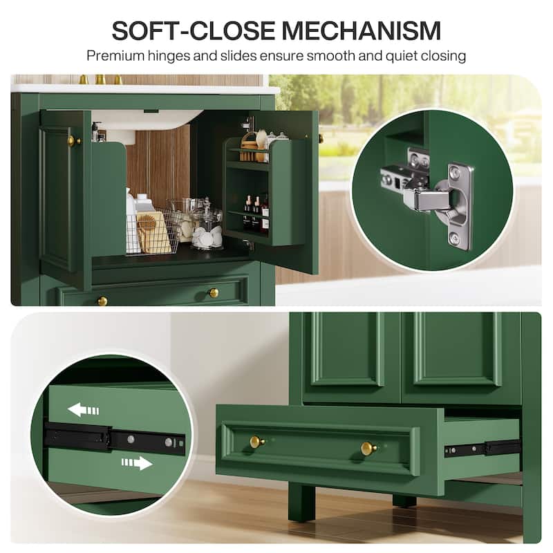 30 Inches Modern Bathroom Vanity with Sink, Vanity Cabinet with Drawer and Door Organizer