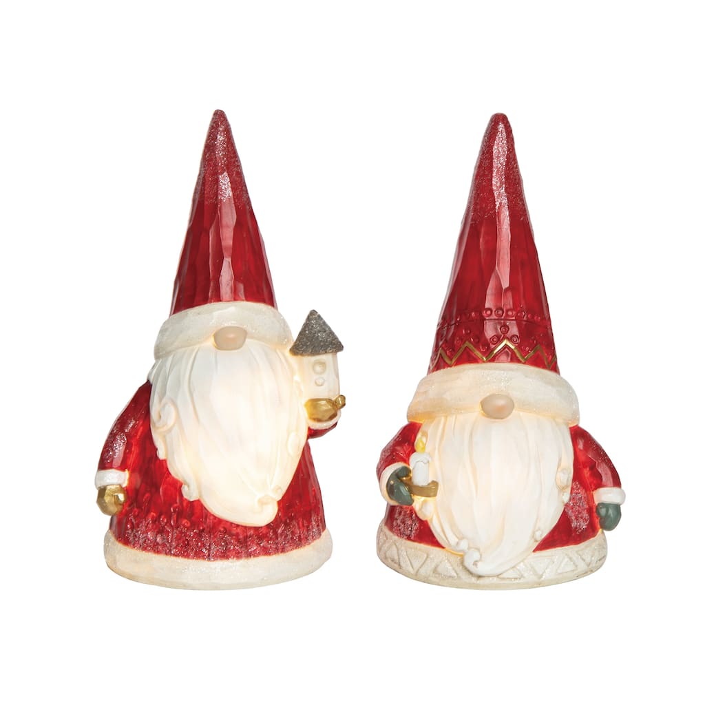 Transpac Resin Light Up Santa Gnome Decor Set of 2 Christmas Home Decorations