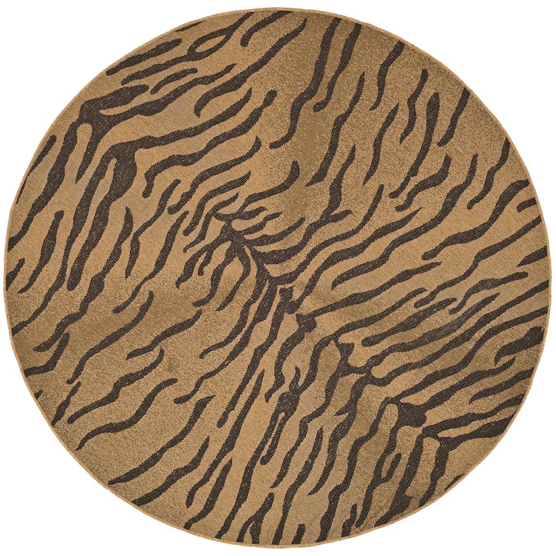 SAFAVIEH Courtyard Munawar Indoor/ Outdoor Waterproof Patio Backyard Rug - 6'7" Round - Gold/Natural