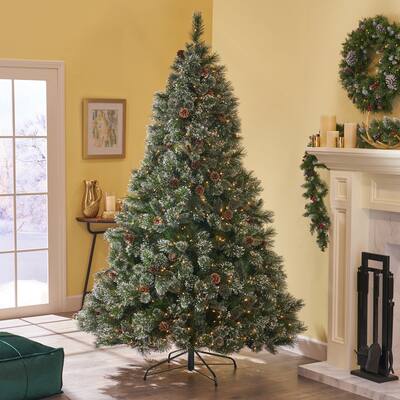 Snowy Cashmere Pine and Mixed Needle 7-foot Artificial Christmas Tree w/Pinecones by Christopher Knight Home