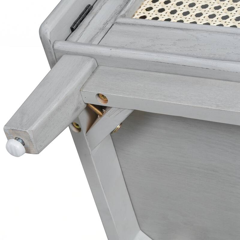 Rattan Entryway Bench with Storage, Cushioned Shoe Bench with Double Doors