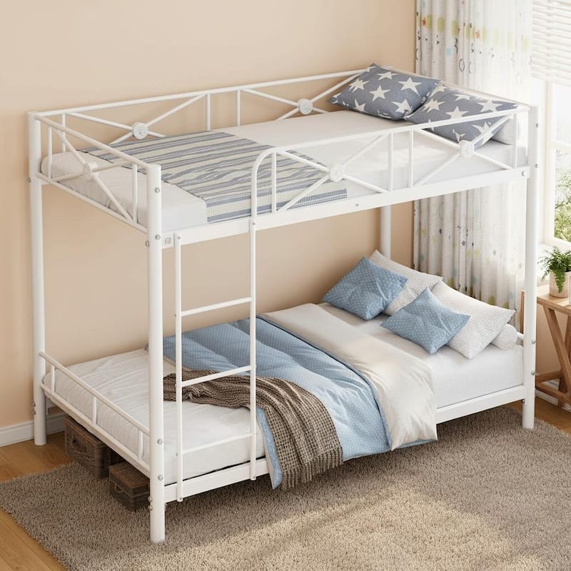 Metal Bunk Bed Twin Over Twin, with Safety Guard Rails