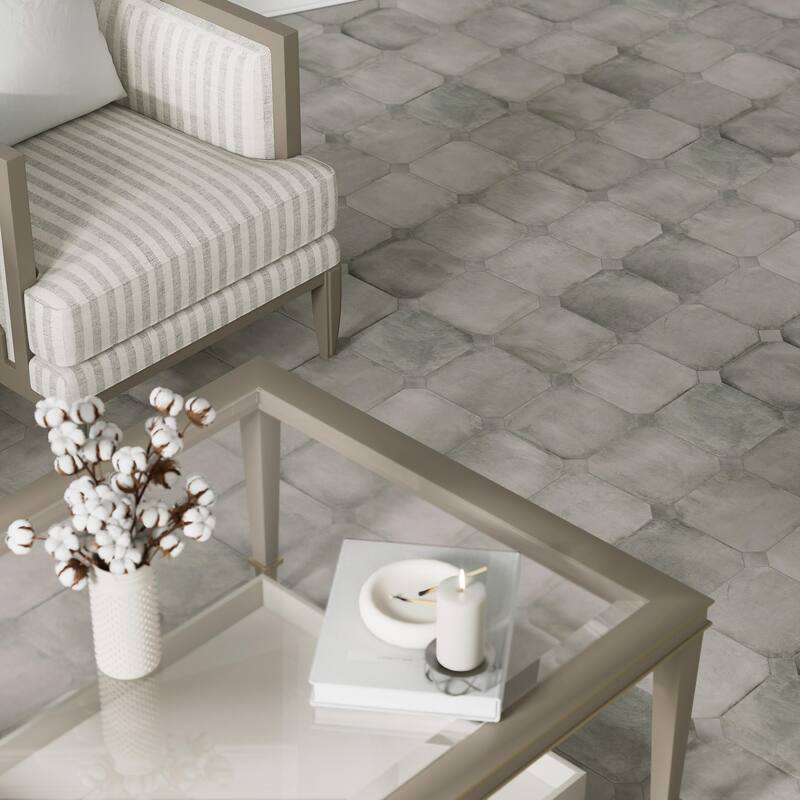 Merola Tile Laverton Octagon Gris 7-7/8" x 7-7/8" Porcelain Floor and Wall Tile - Case (25 Tiles)