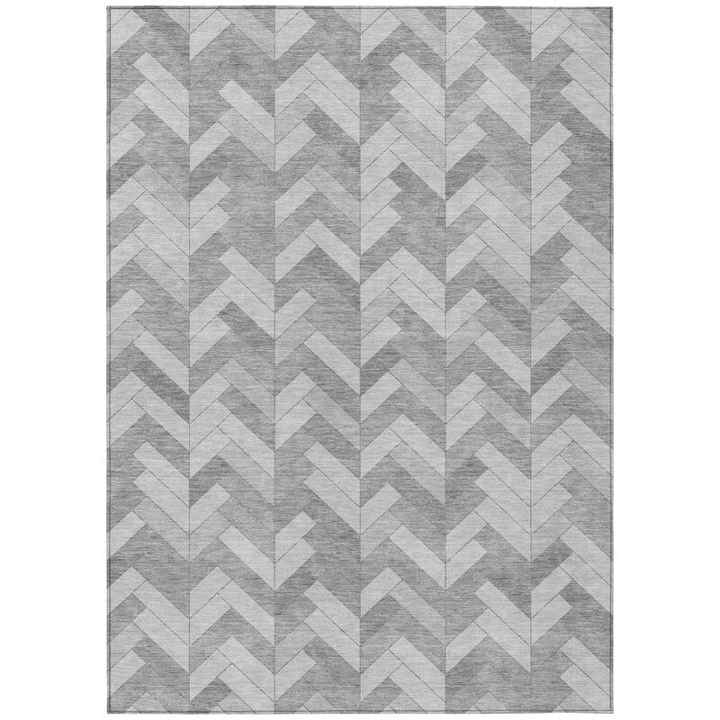 Machine Washable Indoor/ Outdoor Modern Chevron Chantille Rug