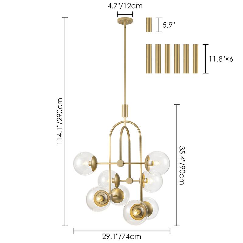 Lnox Modern Sputnik Glass Chandelier in Gold Pendant Light - 29.13 in. W x 35.43 in. H x 29.13 in. D