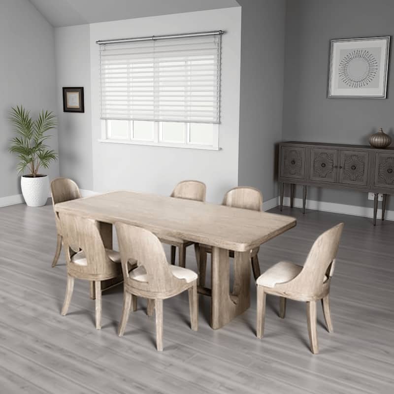 Zoko Dining Table, Pedestal Base, Classic White Wash Wood 83 Inch
