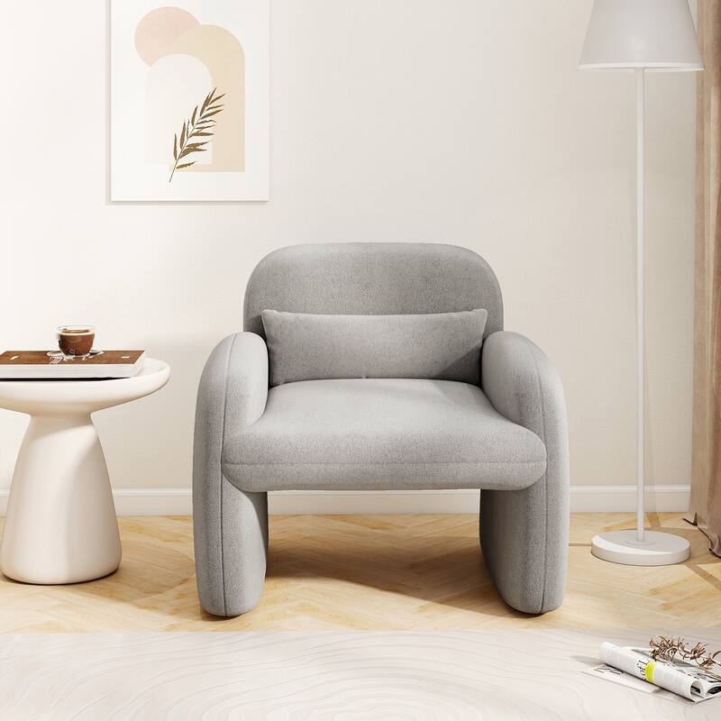 Gymax 2PCS Modern Accent Chair Sherpa Fabric Upholstered Armchair w/