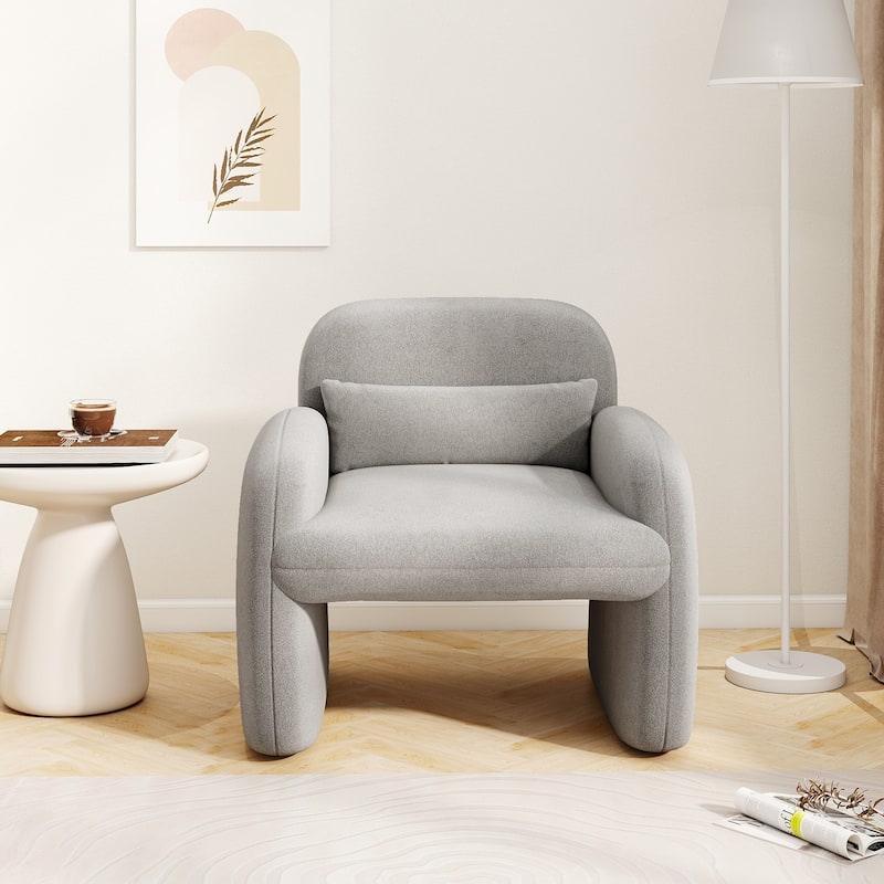 Gymax Modern Accent Chair Sherpa Fabric Upholstered Armchair w/ Waist