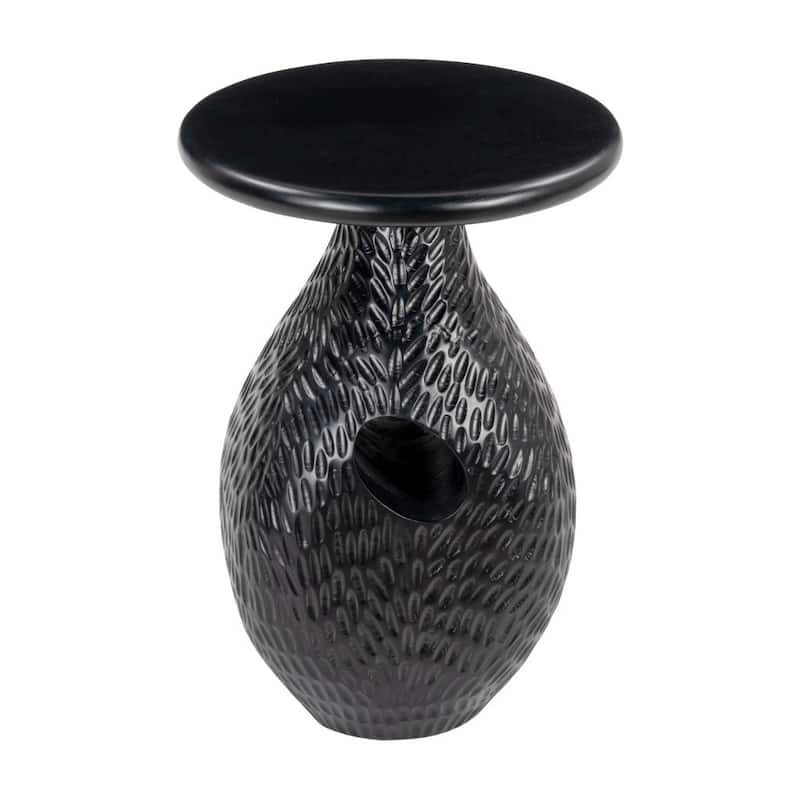 HomeRoots 20" Black Solid Wood Round Pedestal End Table - 15' X '20.1' X '15