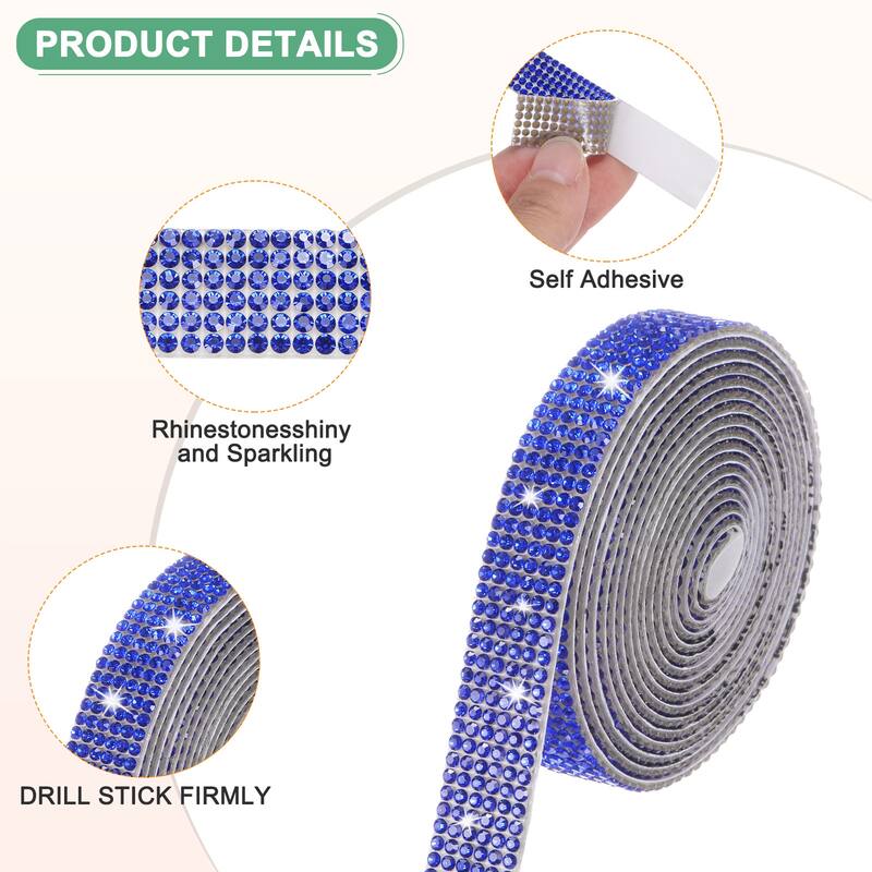 2-Roll Crystal Rhinestone Ribbon,0.5/1.1 Inch x 2 Yards for DIY - Dark Blue