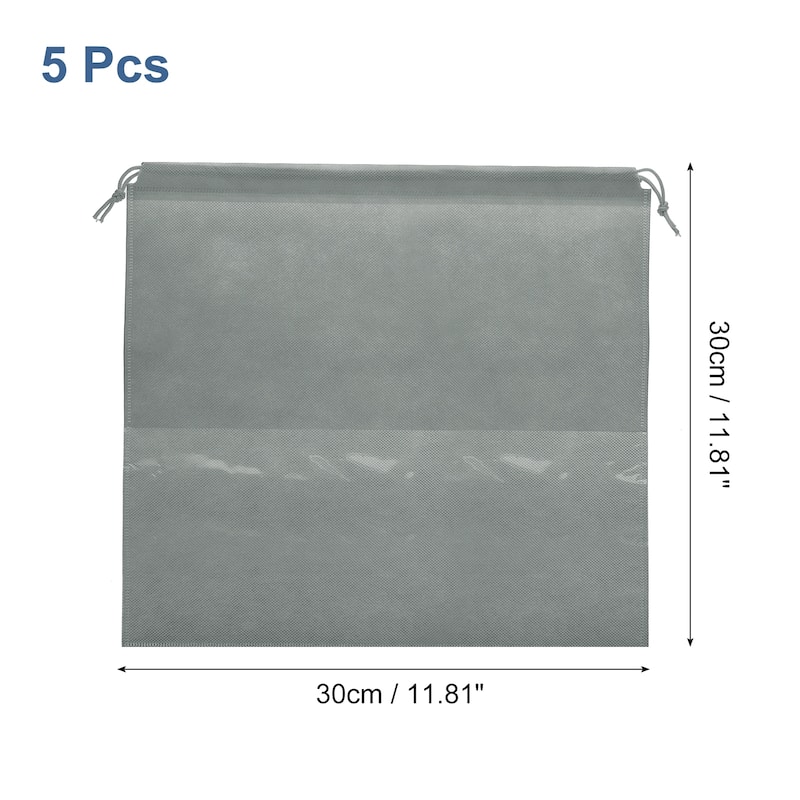 5 Pcs Dust Cover Shoe Bags, Drawstring Travel Pouch Bag - Grey - 11.81 Inch