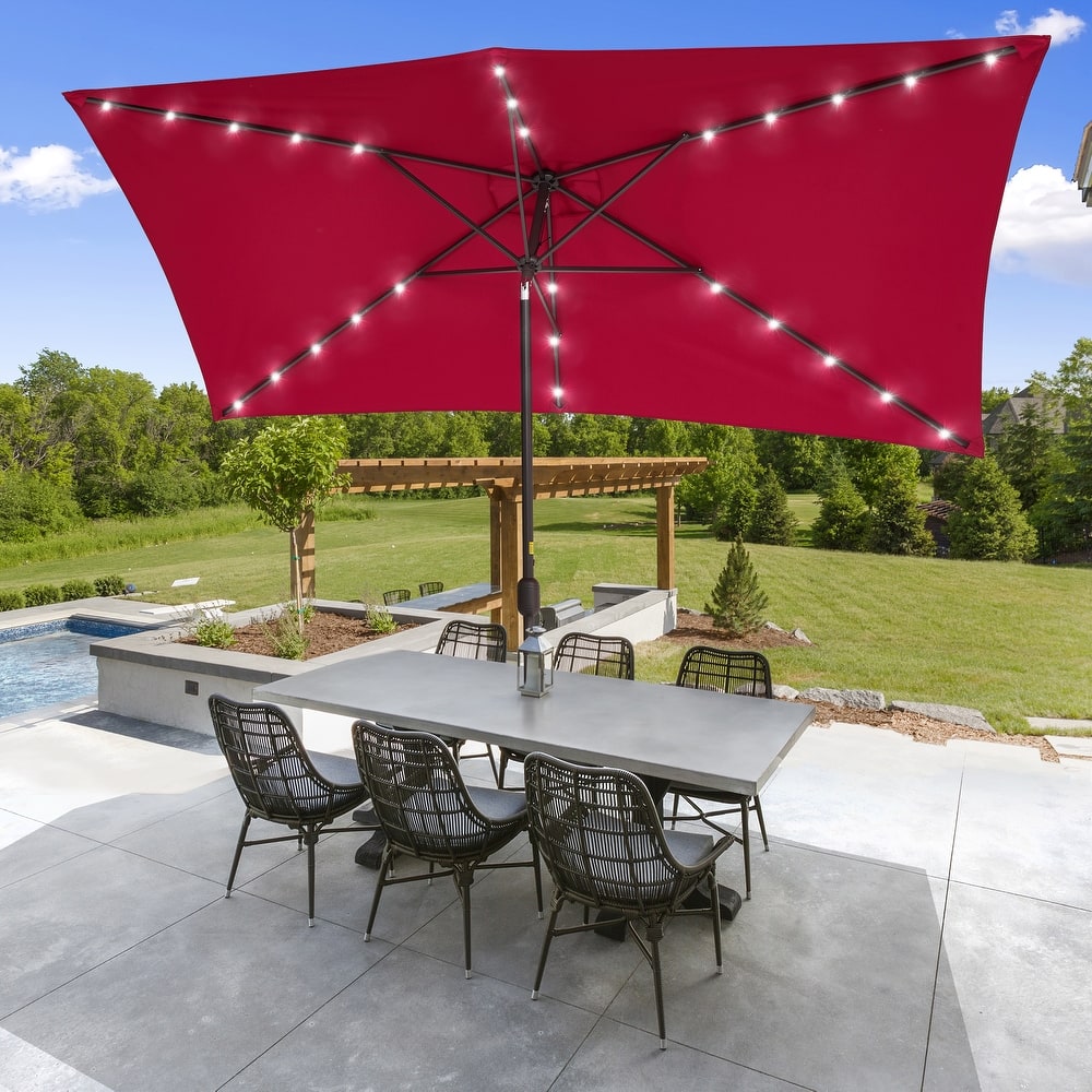 LIVOOSUN Patio LED 10 x 6.5Ft Market Umbrella Aluminum/Steel Outdoor Table Rectangle Umbrella with Tilt