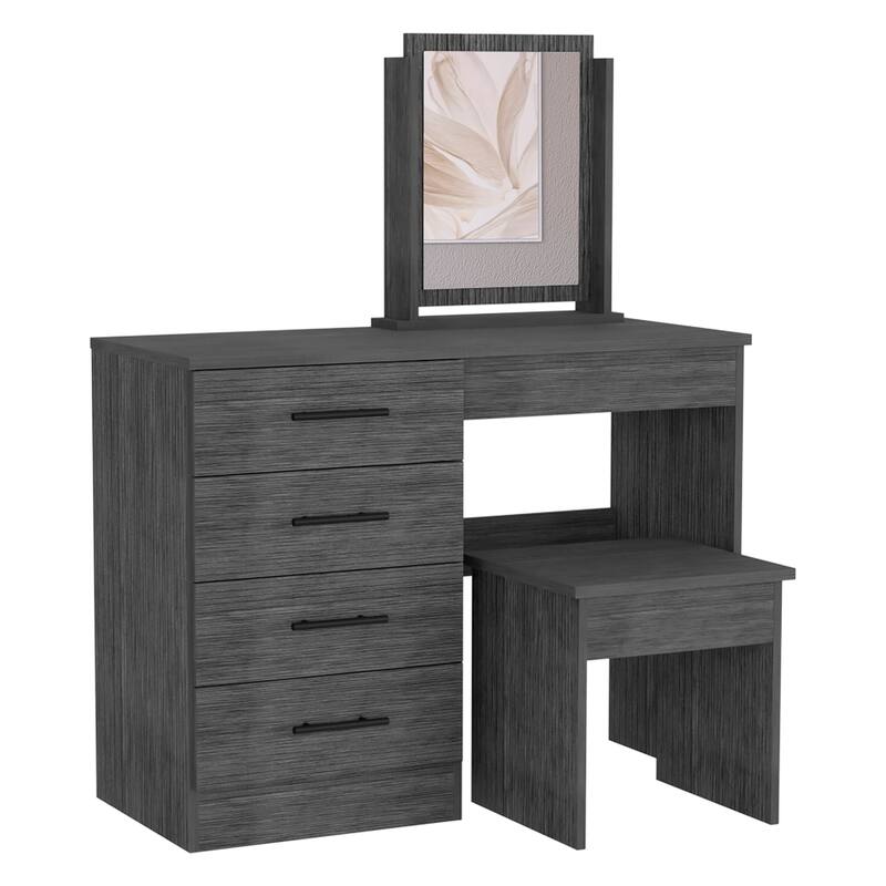 TUHOME Kaia Makeup Dressing Table with Mirror and 4 Drawers - Smokey Oak