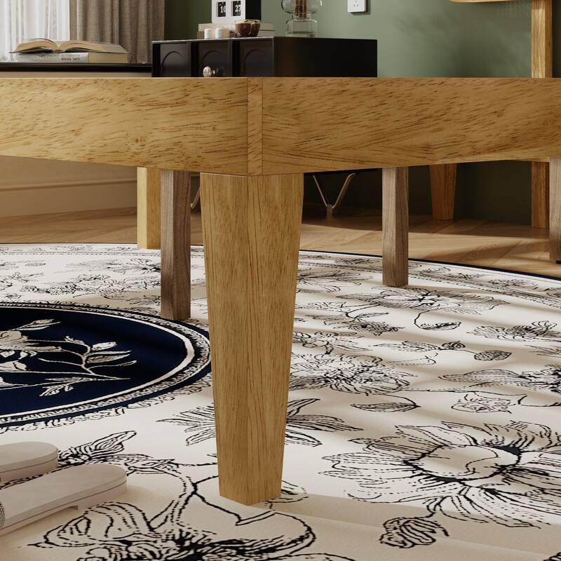 Solid Wood Bed Frame with Rattan Headboard - Natural Finish Platform Bed