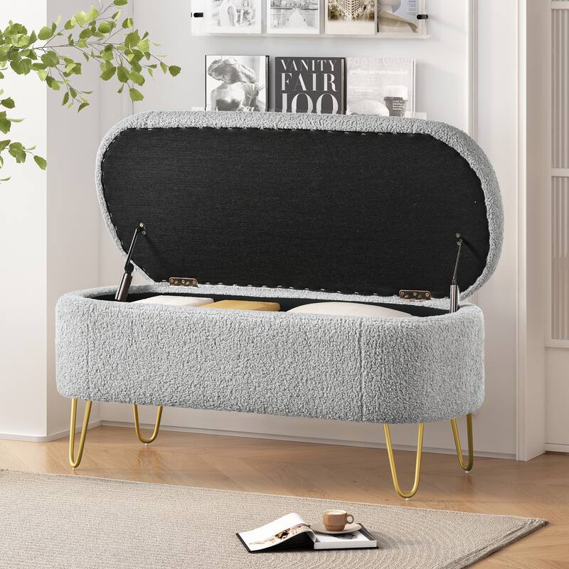 Fazi Oval Boucle Storage Ottoman Bench by Christopher Knight Home