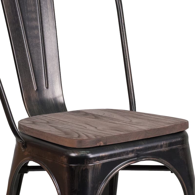 Industrial Metal and Wood Stackable Chair - 18"W x 20"D x 33"H - 18"W x 20"D x 33"H