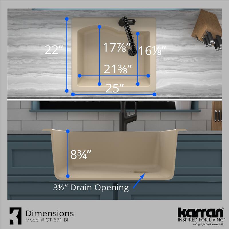 Karran Drop-in Quartz Single Bowl Kitchen Sink