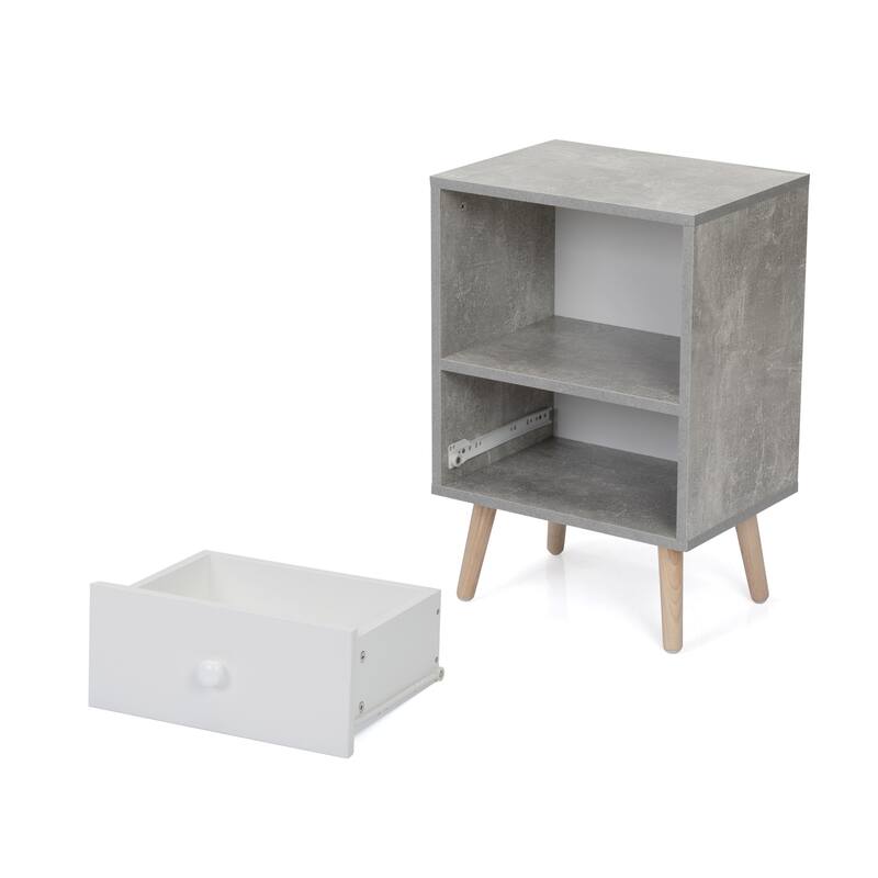 Wood Nightstand Set of 2, Bed Sofa Side Table with Drawer and Shelf