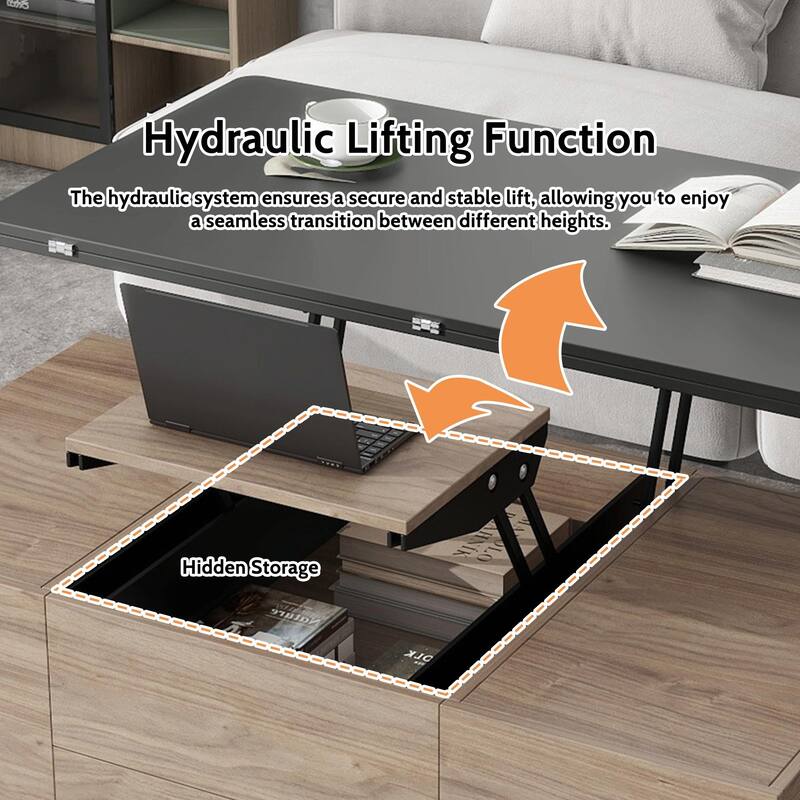 Modern Lift Top Coffee Table with Drawers & Shelves