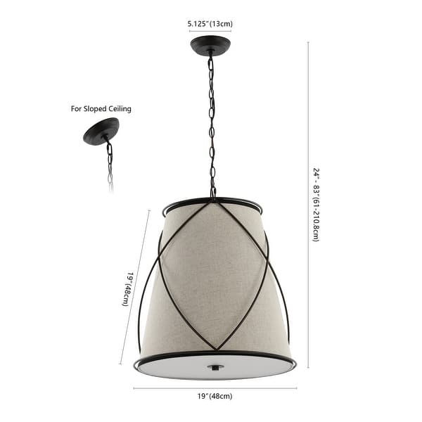 dimension image slide 1 of 3, Silas 19" 3-Light Rustic Farmhouse Iron LED Pendant, Oil Rubbed Bronze by JONATHAN Y - 3 Light