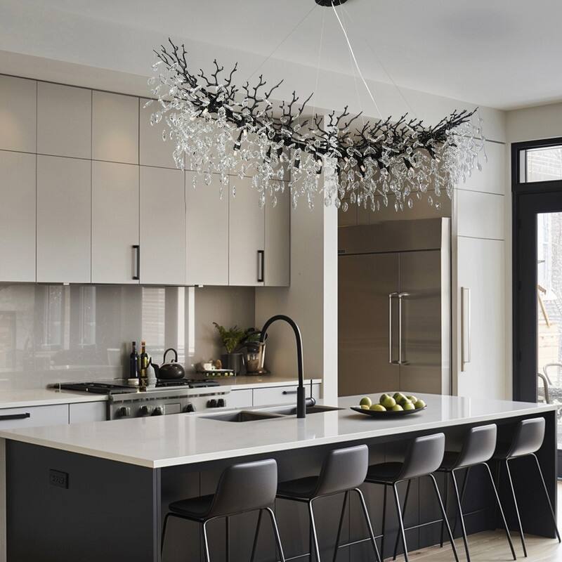Modern Branch Crystal Linear Chandelier, 1100-1830mm Dining Pendant Light