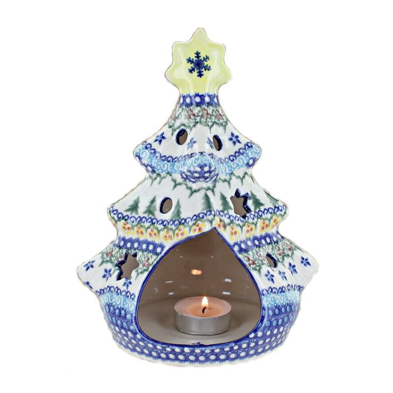 Blue Rose Polish Pottery 198 Vena Christmas Tree Luminary