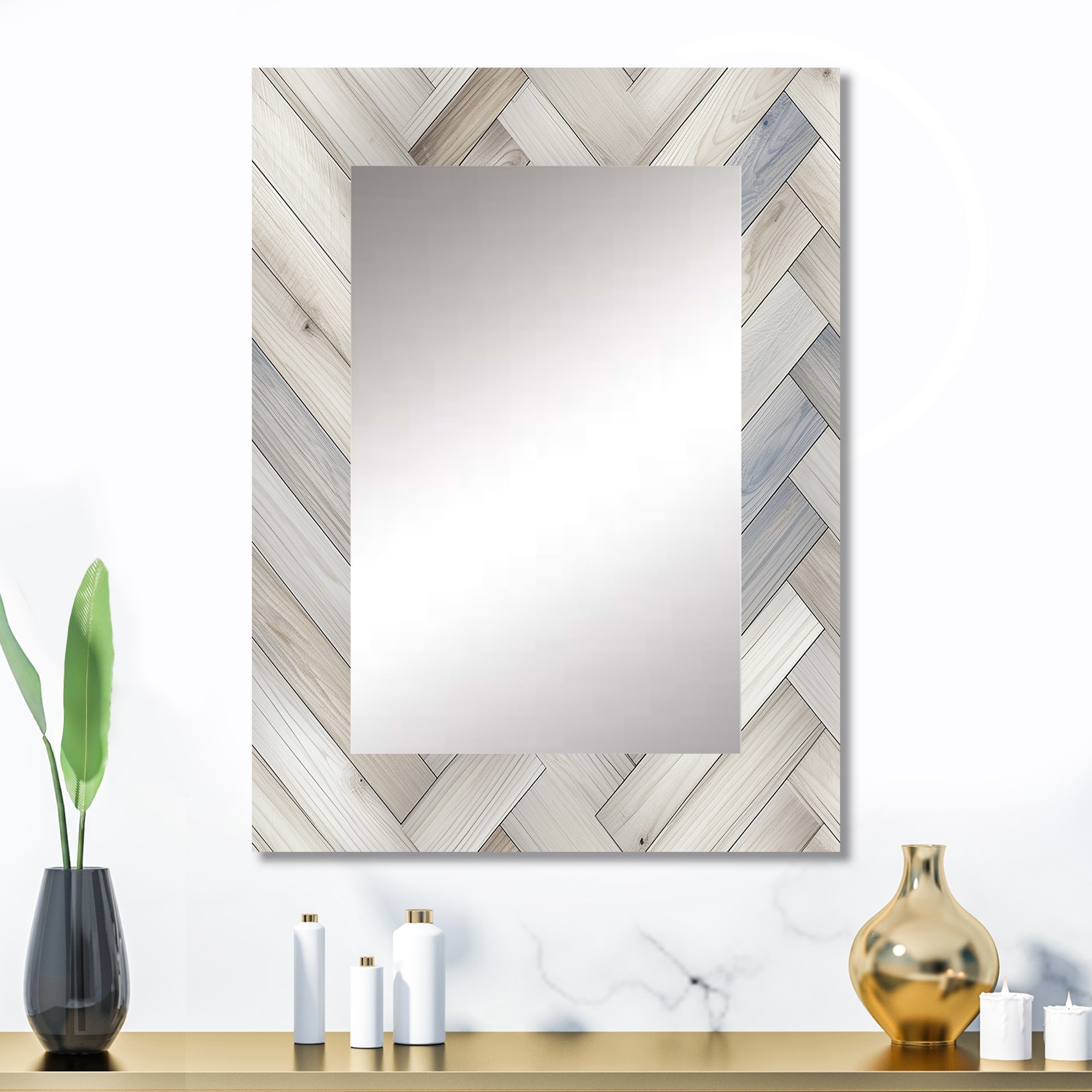 Designart "Nordic Elegance" Geometric Grey Wall Mirror - Modern Large Mirror For Bedroom Decor