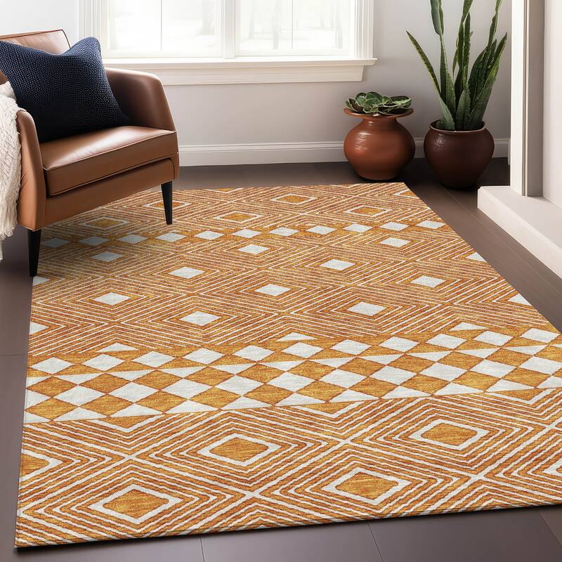 Premium Washable Super Soft Geo Prints Mayfield Rug - Orange - 8' x 10'