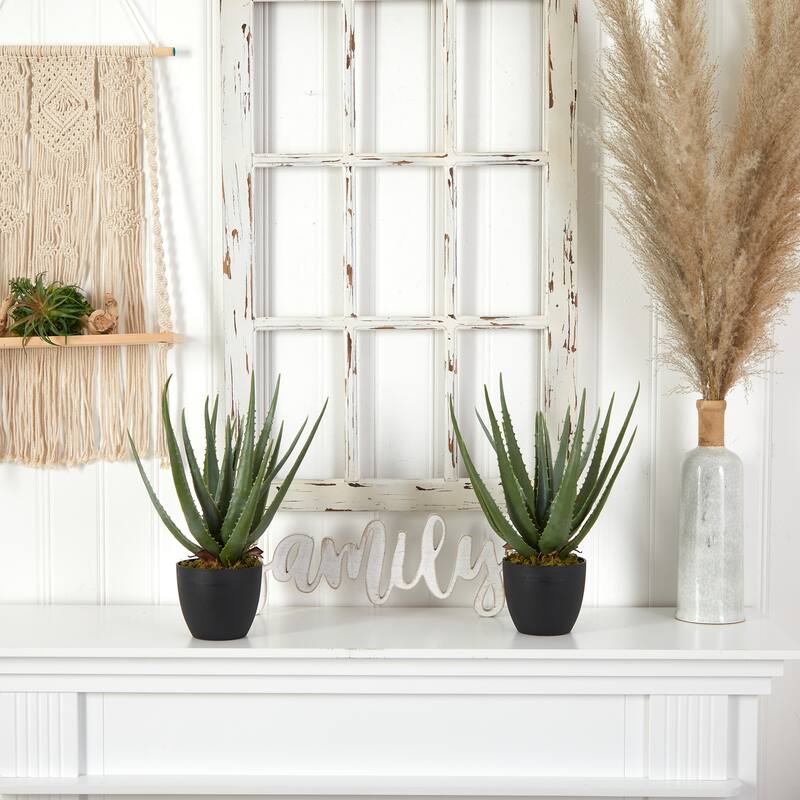 Aloe Artificial Plants Set of 2 Realistic Spiked Succulent Decor Home Office Living Room - Green
