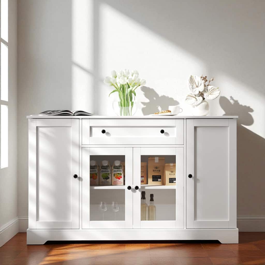 Modern Wood Buffet Cabinet with Drawer and Adjustable Shelf, Sideboard Storage Cabinet for Dining Room or Kitchen