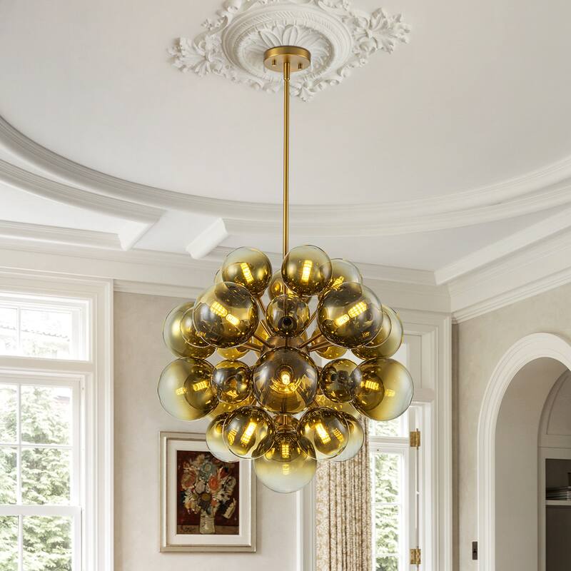 21-Light Modern Large Sputnik Cluster Glass Bubble Chandelier - W23.62"