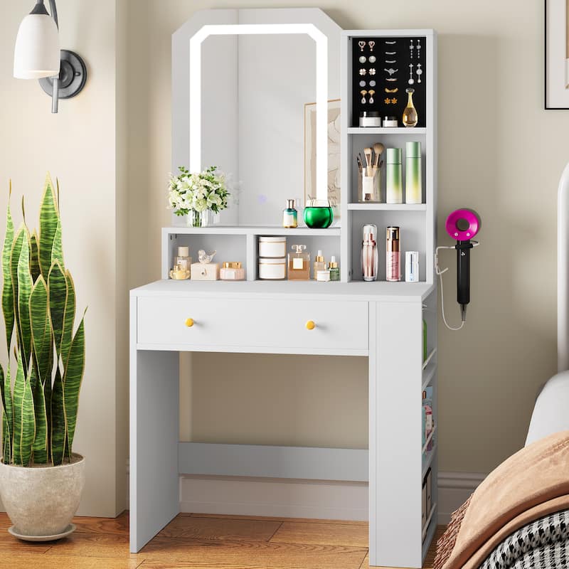 Moasis Small Makeup Vanity Desk with Mirror and Adjustable Lights - 15.75"D x 23.62"W x 55.91"H