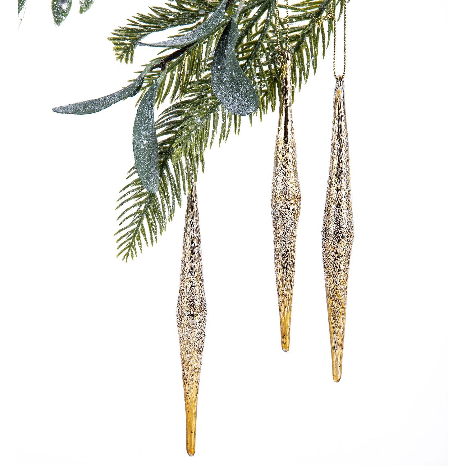 Gold Icicles Glass Christmas Tree Ornament Set of 6 6.3 х 4.5 х 1
