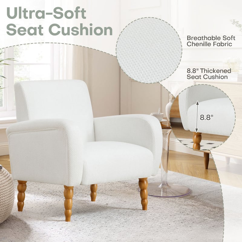 Fabric Armchair Accent Chair with Arms & Wood Legs