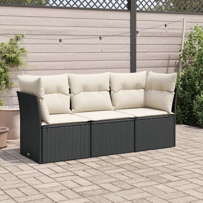 vidaXL Patio Sofa Set with Cushions Outdoor Furniture 3 Piece Poly Rattan