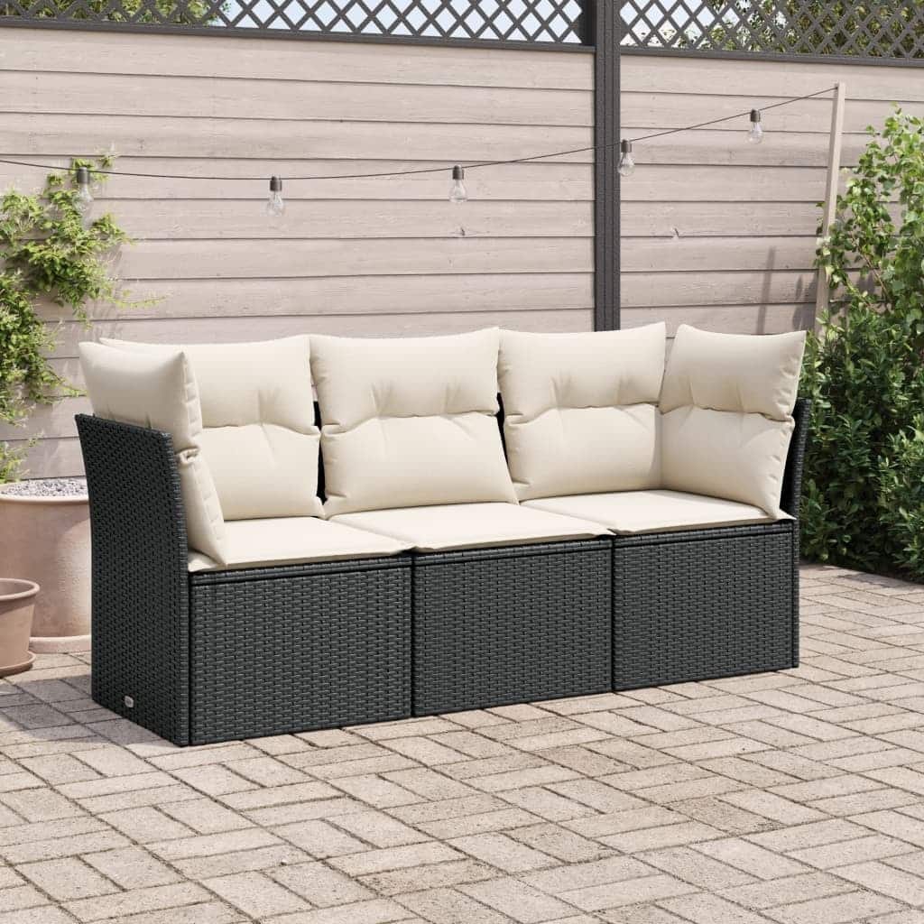 vidaXL Patio Sofa Set with Cushions Outdoor Furniture 3 Piece Poly Rattan