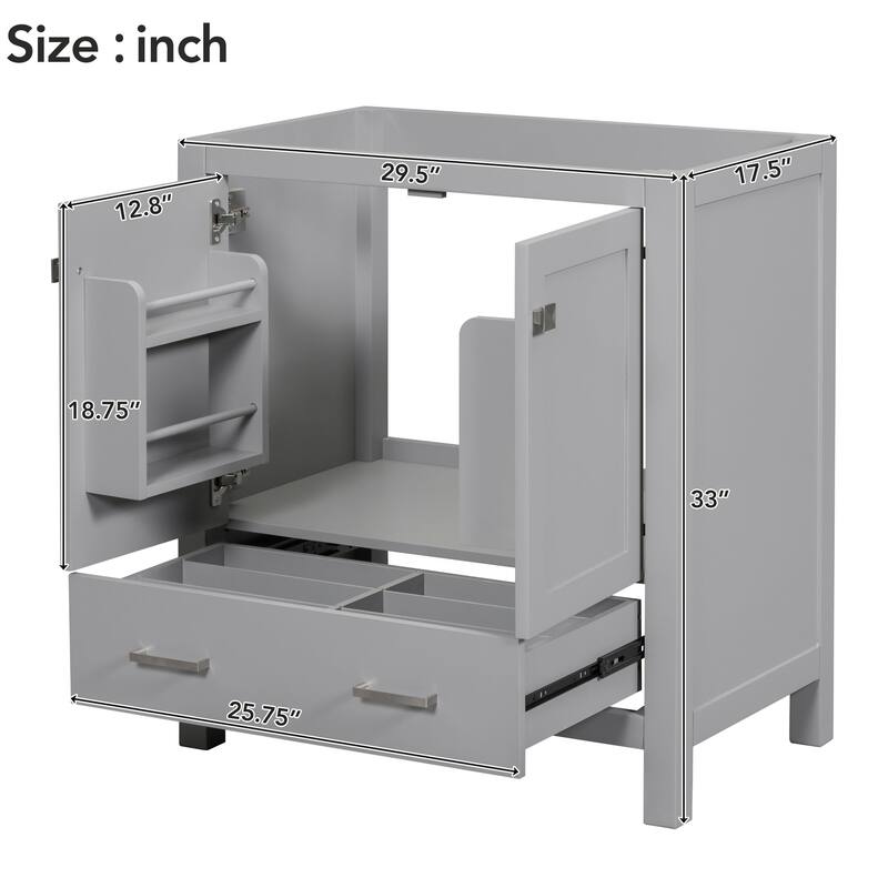30 inch MDF Freestanding Bathroom Vanity without Top with Soft-Close Drawer