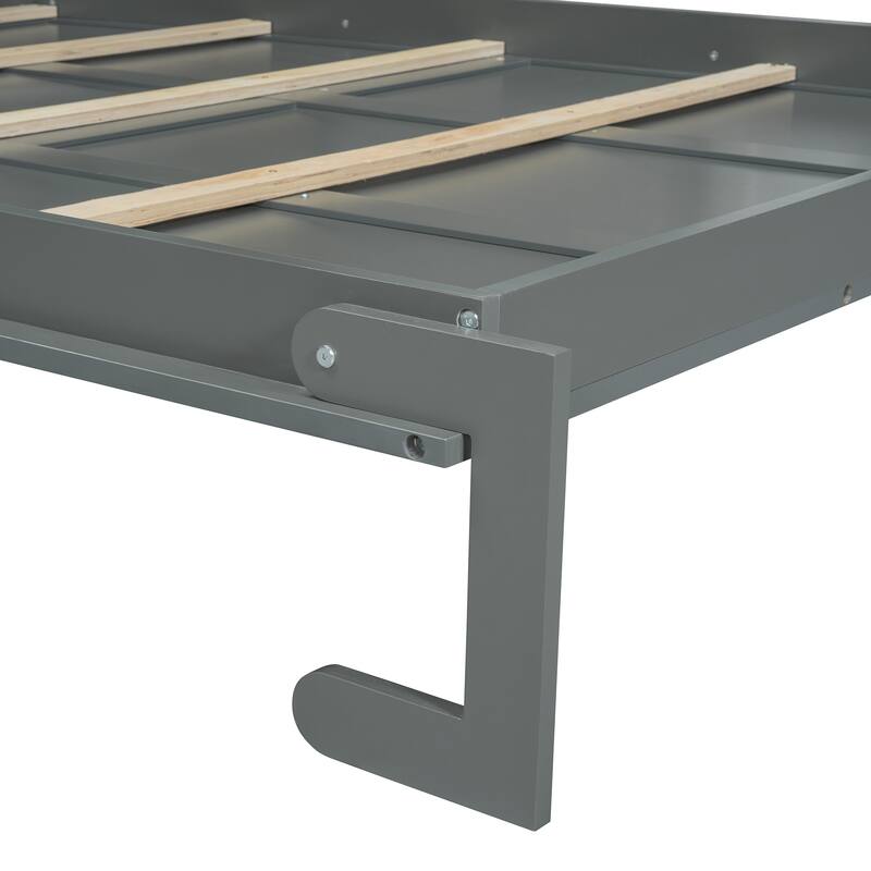 Linen L-shaped Sectional Sofa & Queen Size Foldable Wall Murphy Bed Set with Open Shelves for Guest Room or Living Space